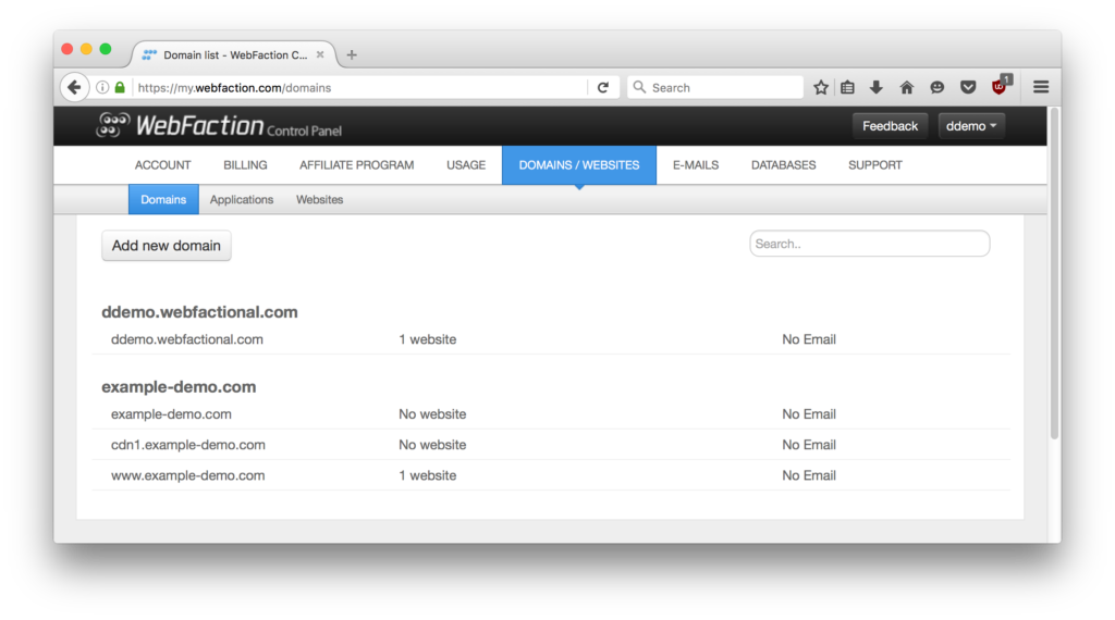 Domains Control Panel